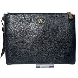 Michael Kors Black Pebbled Leather Wristlet Pouch with Gold Hardware